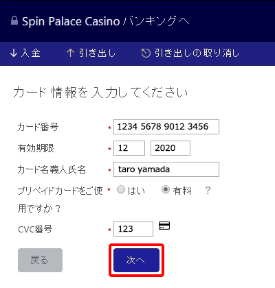 カード情報を入力