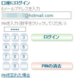 webanq（ウェバンク）Eメールアドレス、PINを入力してログイン